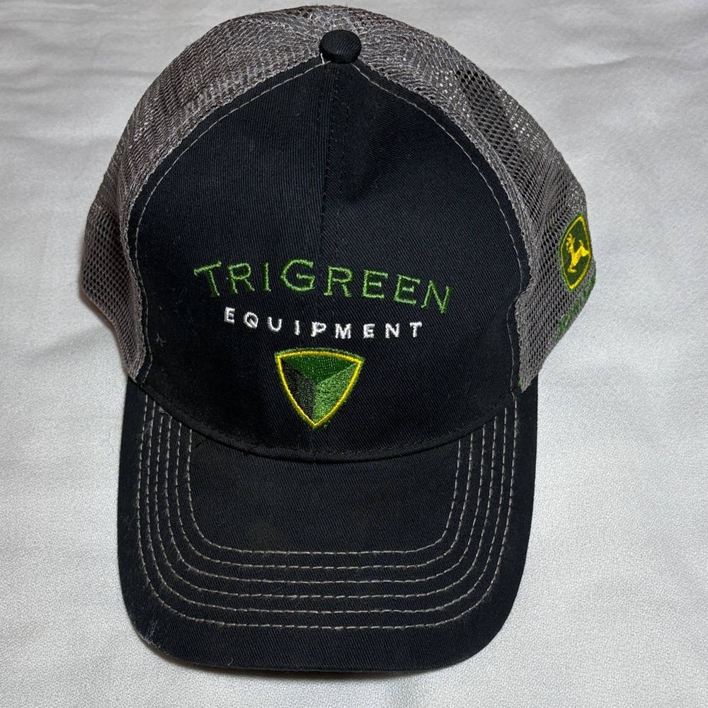 John Deere Black and Gray Mesh Trucker Hat with Green and Yellow Embroidery